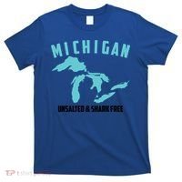 Cool Michigan Unsalted And Shark Free Funny Fisher Gift T-Shirt thumb 0