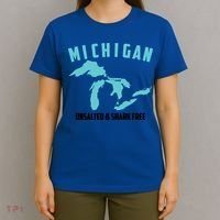 Cool Michigan Unsalted And Shark Free Funny Fisher Gift T-Shirt thumb 4