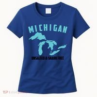 Cool Michigan Unsalted And Shark Free Funny Fisher Gift Women's T-Shirt thumb 0