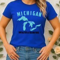 Cool Michigan Unsalted And Shark Free Funny Fisher Gift Women's T-Shirt thumb 2