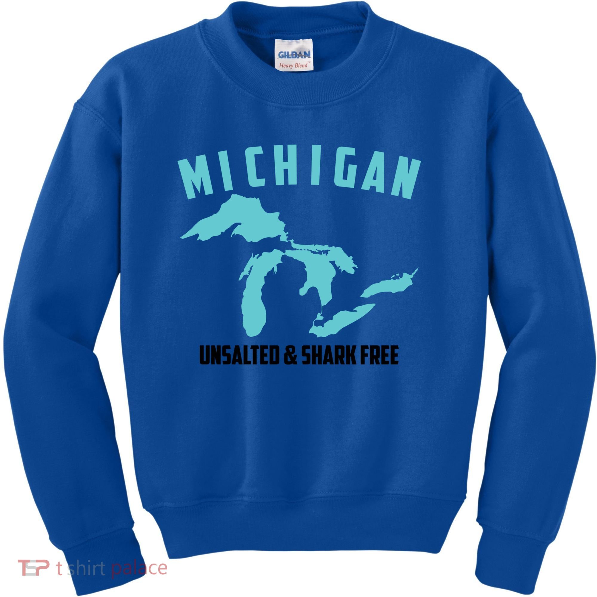 Cool Michigan Unsalted And Shark Free Funny Fisher Gift Kids Sweatshirt