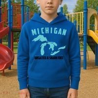 Cool Michigan Unsalted And Shark Free Funny Fisher Gift Kids Hoodie thumb 2