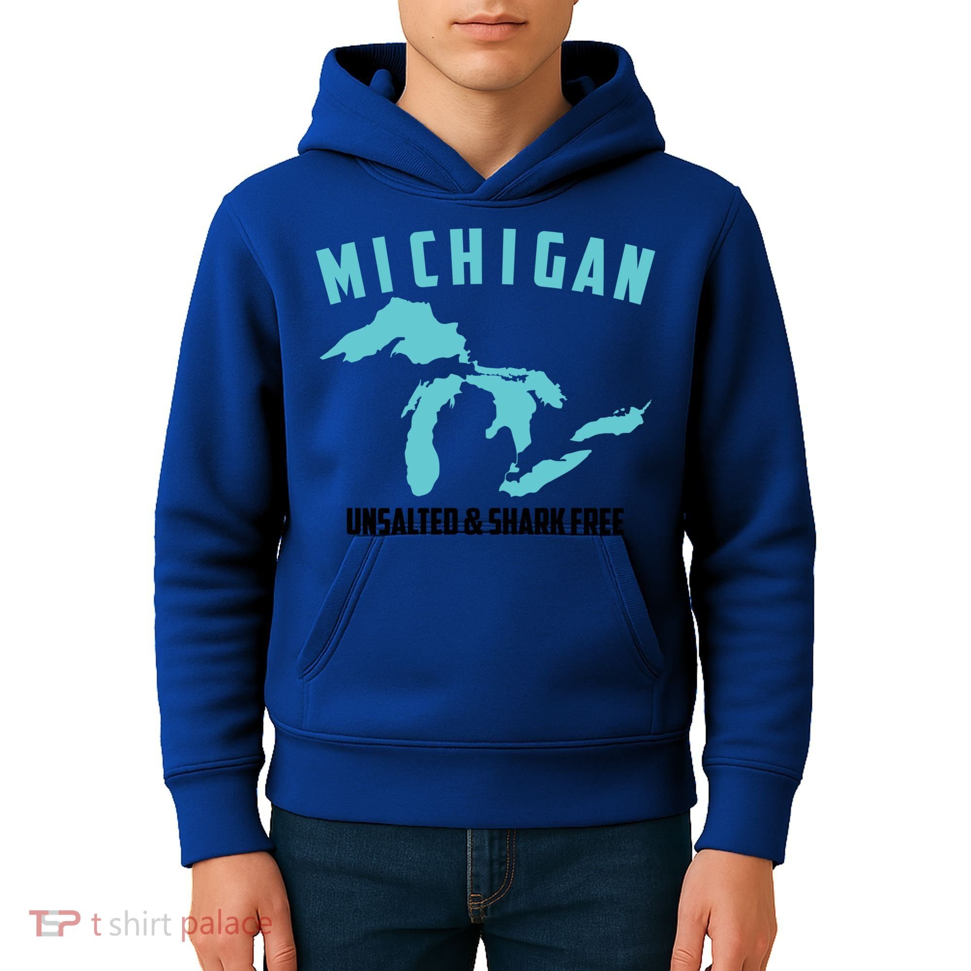 Cool Michigan Unsalted And Shark Free Funny Fisher Gift Kids Hoodie