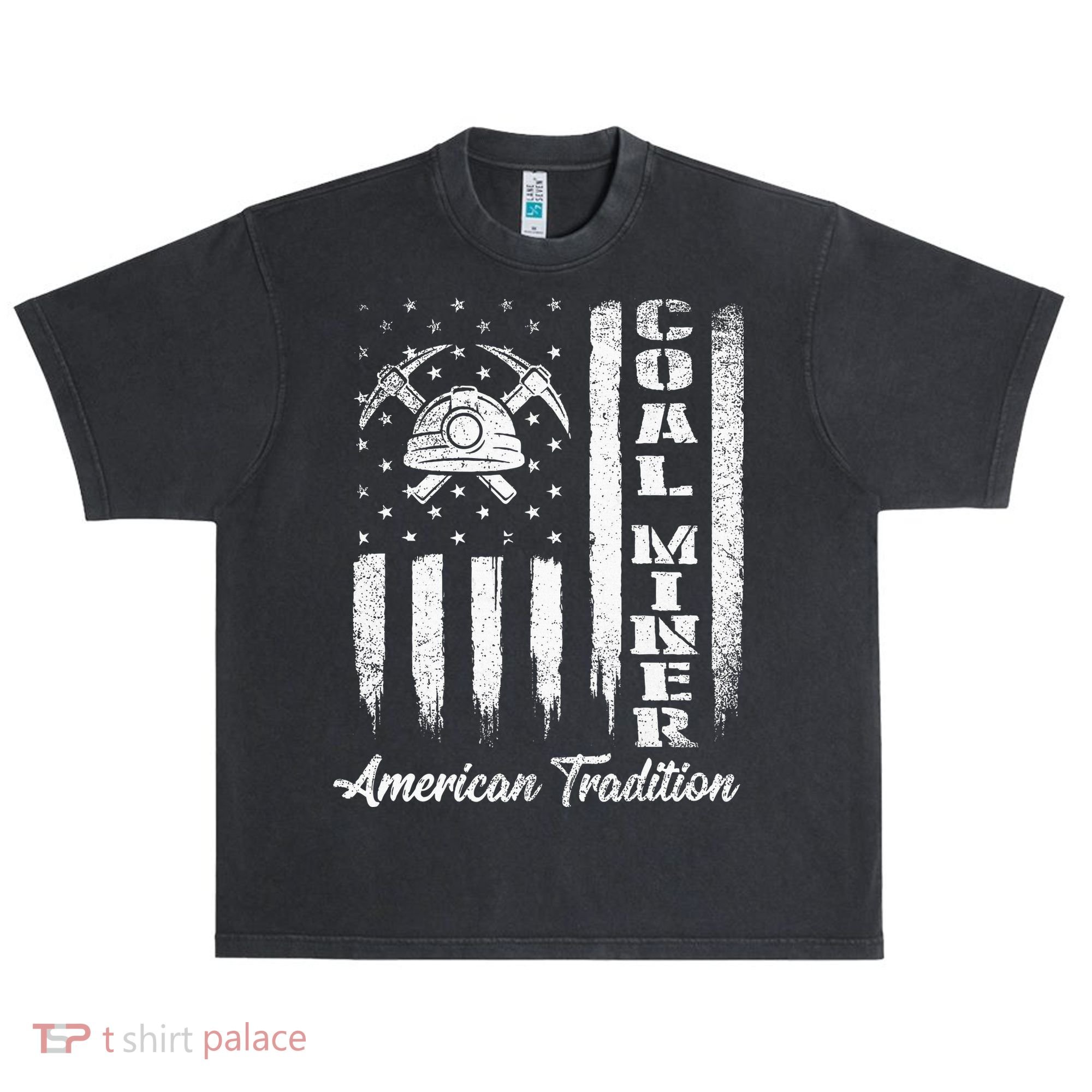 Coal Miner Usa Flag Patriotic Underground Mining Laborer Urban Oversized Heavyweight T-Shirt