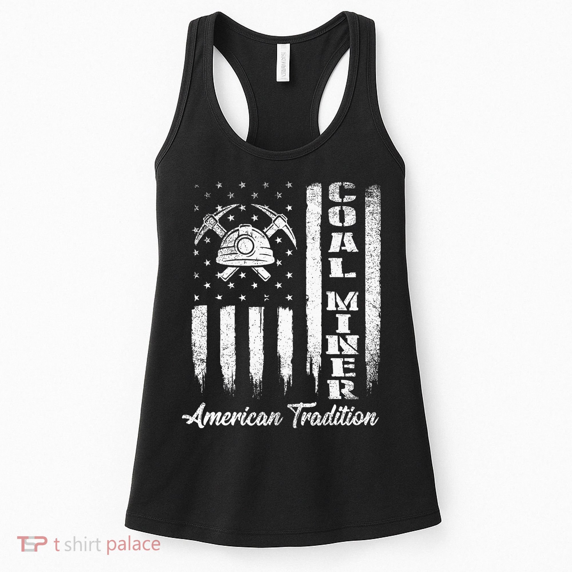 Coal Miner Usa Flag Patriotic Underground Mining Laborer Women's Tank Top