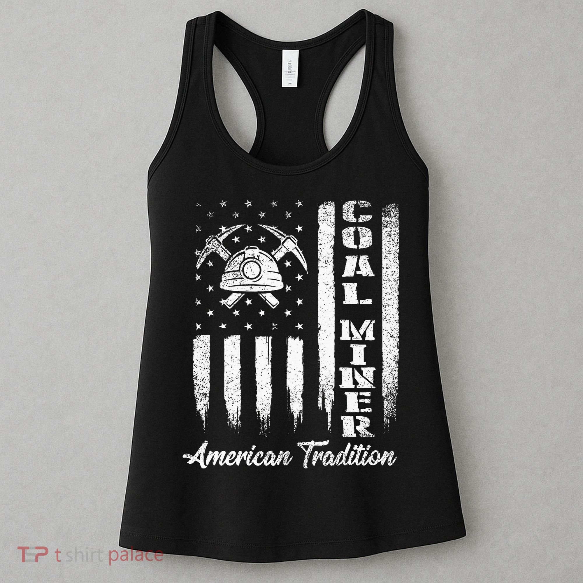 Coal Miner Usa Flag Patriotic Underground Mining Laborer Women's Tank Top