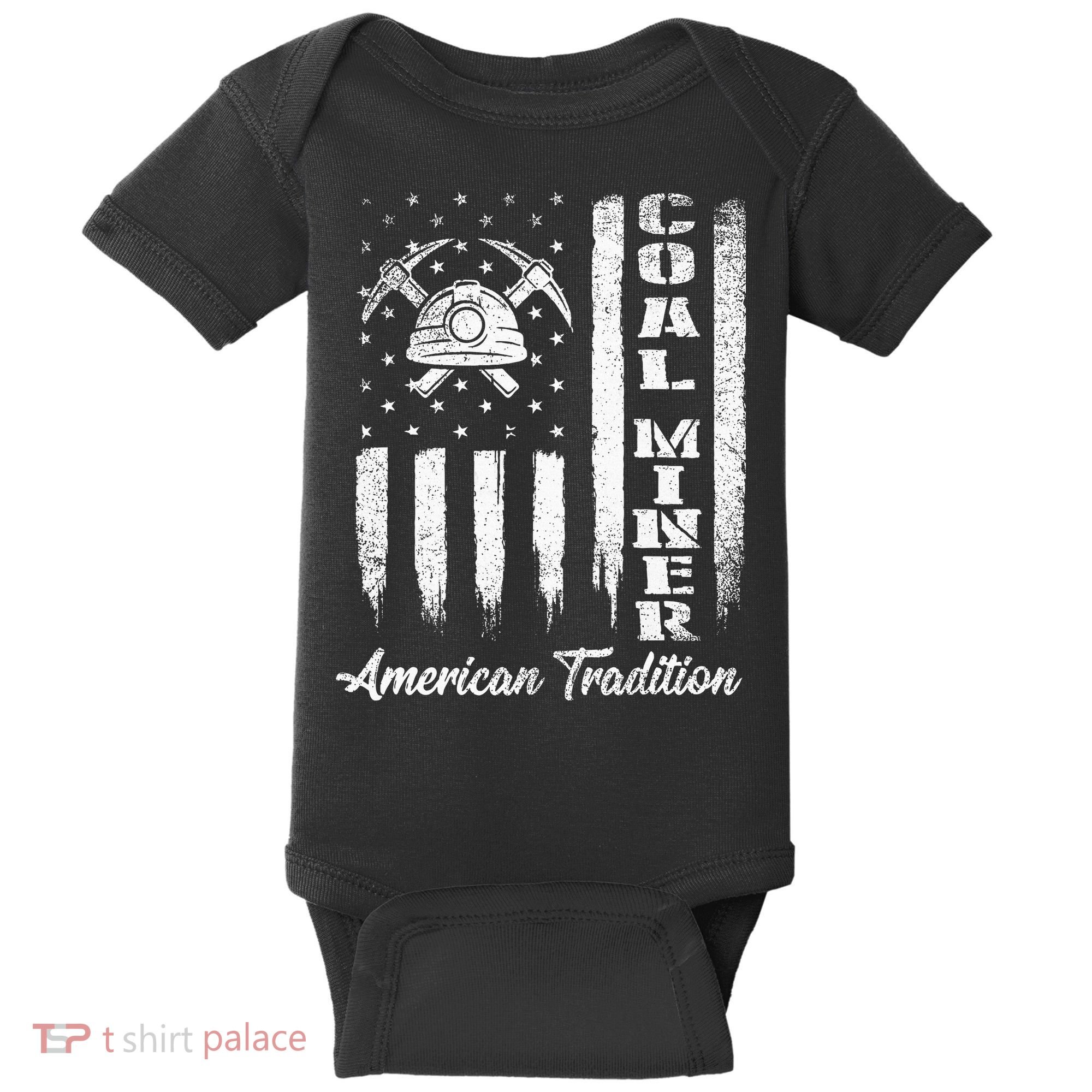 Coal Miner Usa Flag Patriotic Underground Mining Laborer Baby Bodysuit