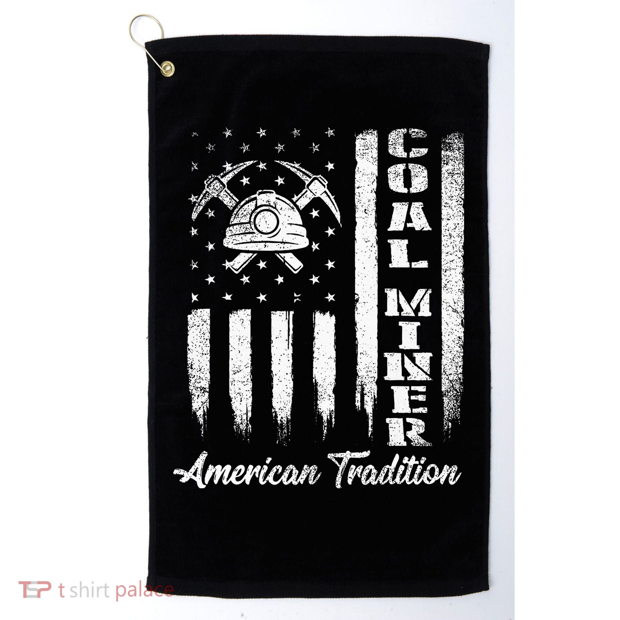 Coal Miner Usa Flag Patriotic Underground Mining Laborer Golf Towel
