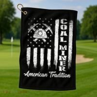 Coal Miner Usa Flag Patriotic Underground Mining Laborer Golf Towel thumb 1