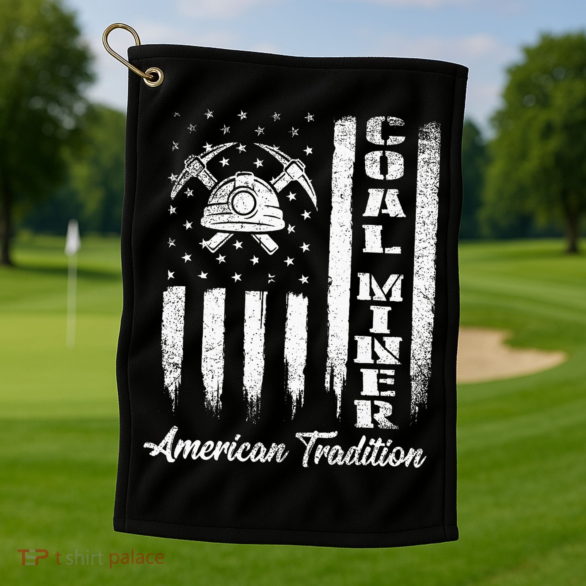 Coal Miner Usa Flag Patriotic Underground Mining Laborer Golf Towel