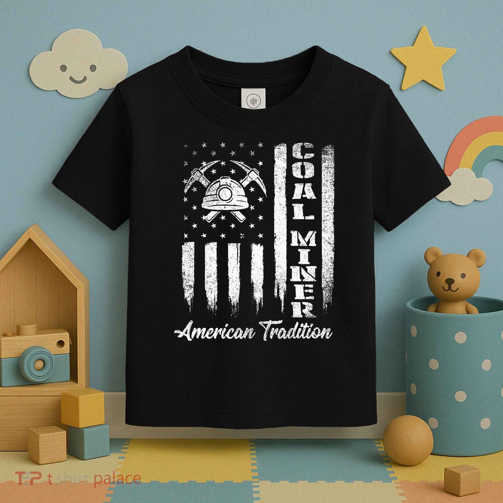 Coal Miner Usa Flag Patriotic Underground Mining Laborer Toddler T-Shirt