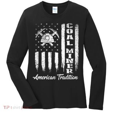 Coal Miner Usa Flag Patriotic Underground Mining Laborer Women's Long Sleeve Shirt