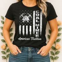 Coal Miner Usa Flag Patriotic Underground Mining Laborer Women's T-Shirt thumb 2