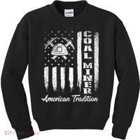 Coal Miner Usa Flag Patriotic Underground Mining Laborer Kids Sweatshirt thumb 0