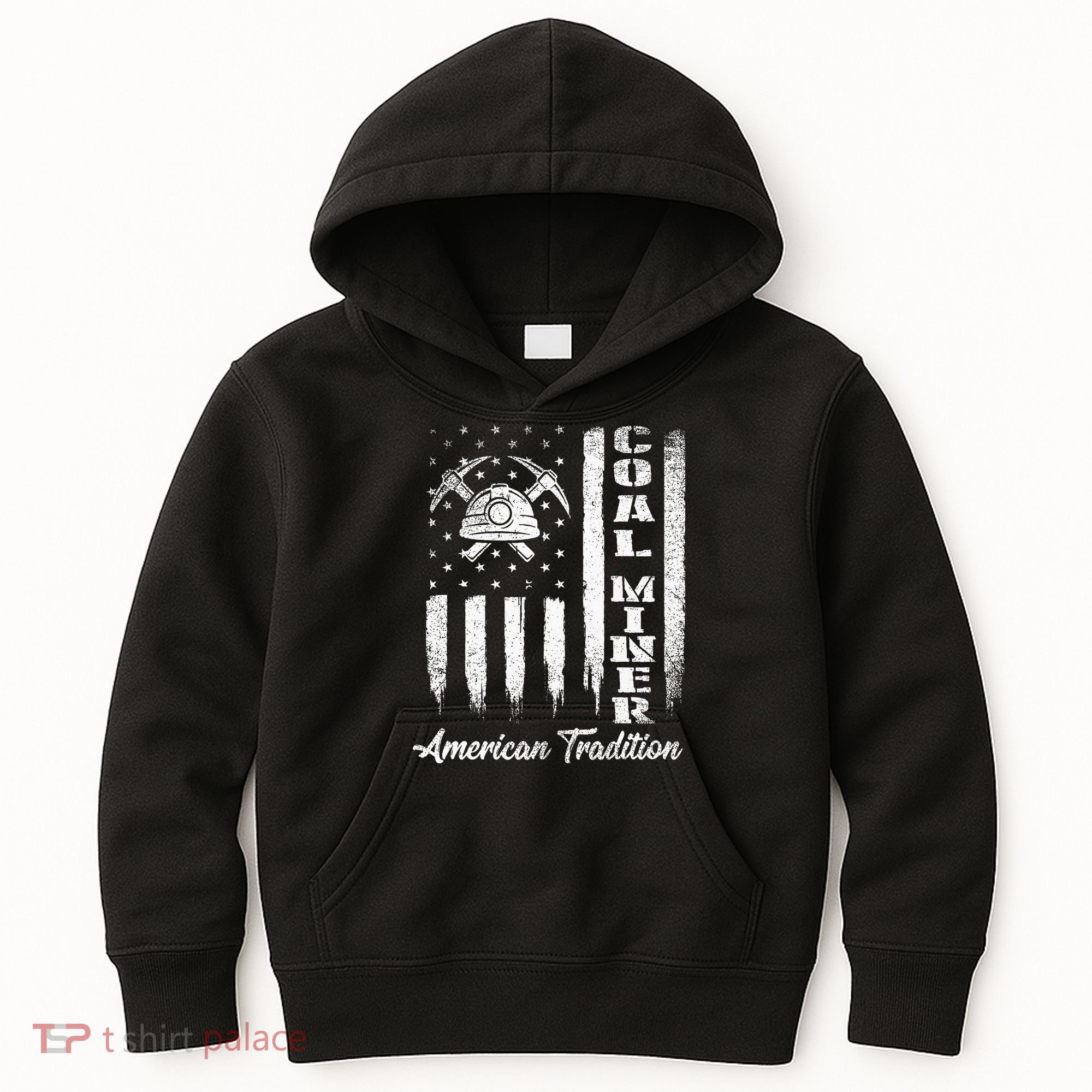 Coal Miner Usa Flag Patriotic Underground Mining Laborer Kids Hoodie