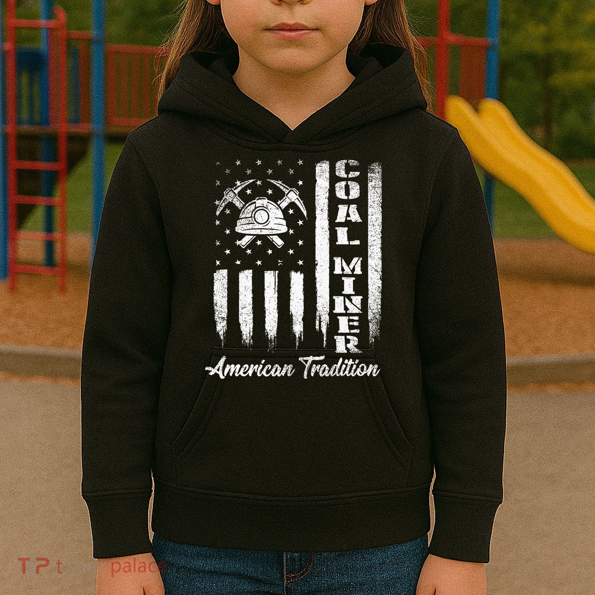Coal Miner Usa Flag Patriotic Underground Mining Laborer Kids Hoodie