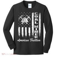 Coal Miner Usa Flag Patriotic Underground Mining Laborer Kids Long Sleeve Shirt thumb 0