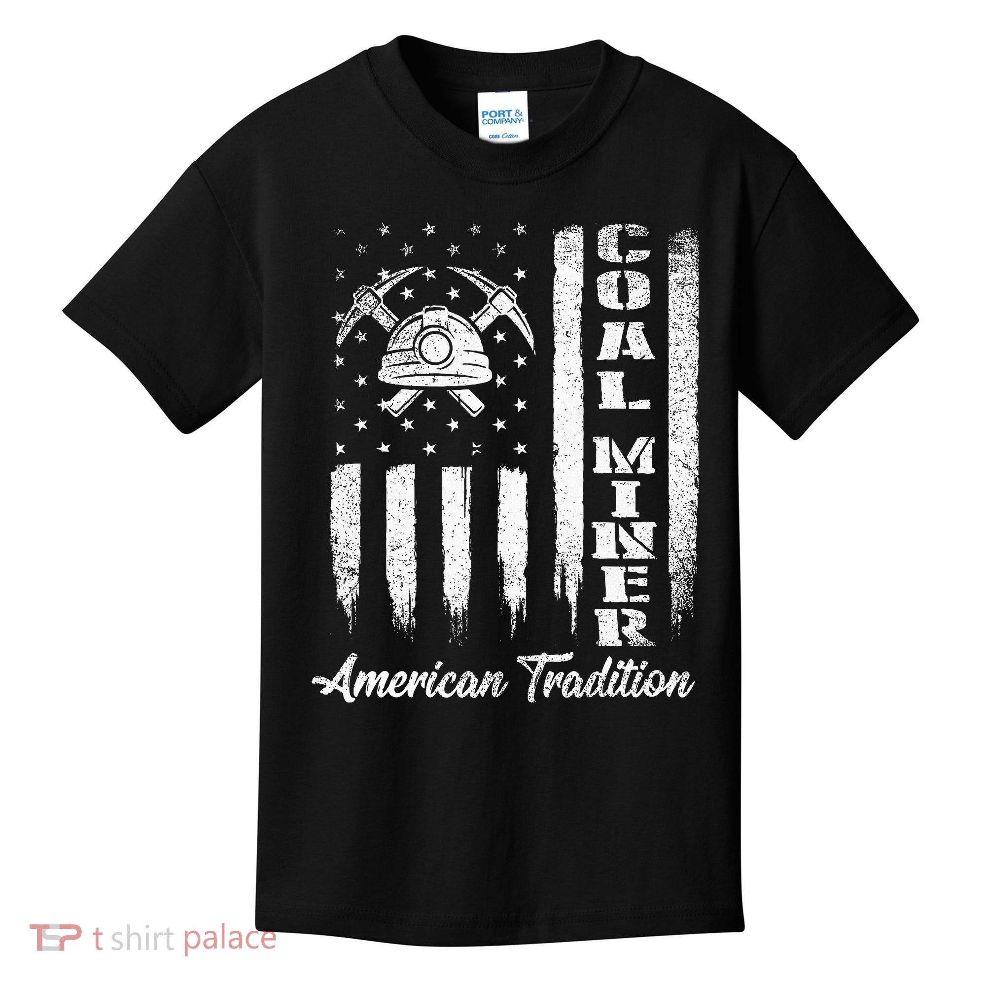 Coal Miner Usa Flag Patriotic Underground Mining Laborer Kids T-Shirt