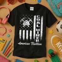 Coal Miner Usa Flag Patriotic Underground Mining Laborer Kids T-Shirt thumb 3