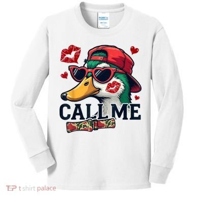 Call Me Valentines Duck Hunting Lover For Hunter Kids Long Sleeve Shirt