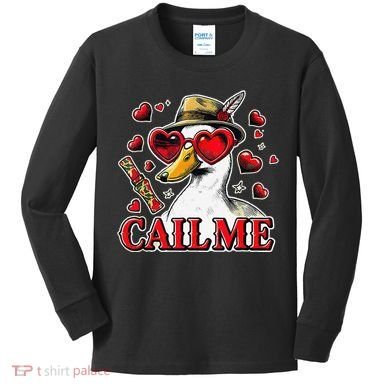 Call Me Valentines Duck Hunting Lover For Hunter Kids Long Sleeve Shirt