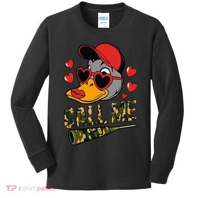 Call Me Valentines Duck Hunting Lover For Hunter Kids Long Sleeve Shirt