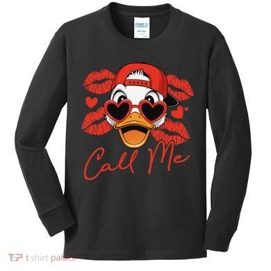 Call Me Valentines Duck Hunting Lover For Hunter Kids Long Sleeve Shirt