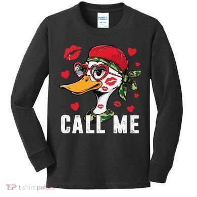 Call Me Valentines Duck Hunting Lover For Hunter Kids Long Sleeve Shirt