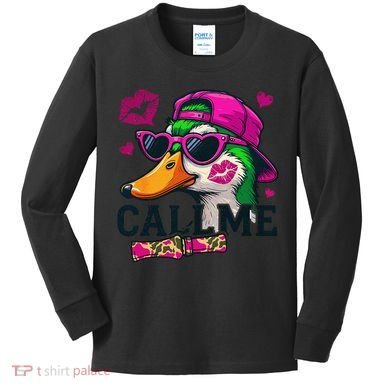 Call Me Valentines Duck Hunting Lover For Hunter Kids Long Sleeve Shirt