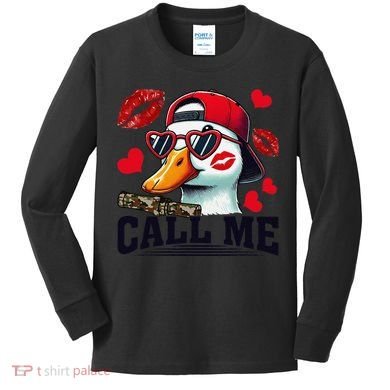 Call Me Valentines Duck Hunting Lover For Hunter Kids Long Sleeve Shirt