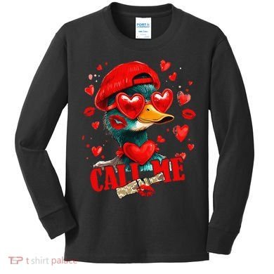 Call Me Valentines Duck Hunting Lover For Hunter Kids Long Sleeve Shirt