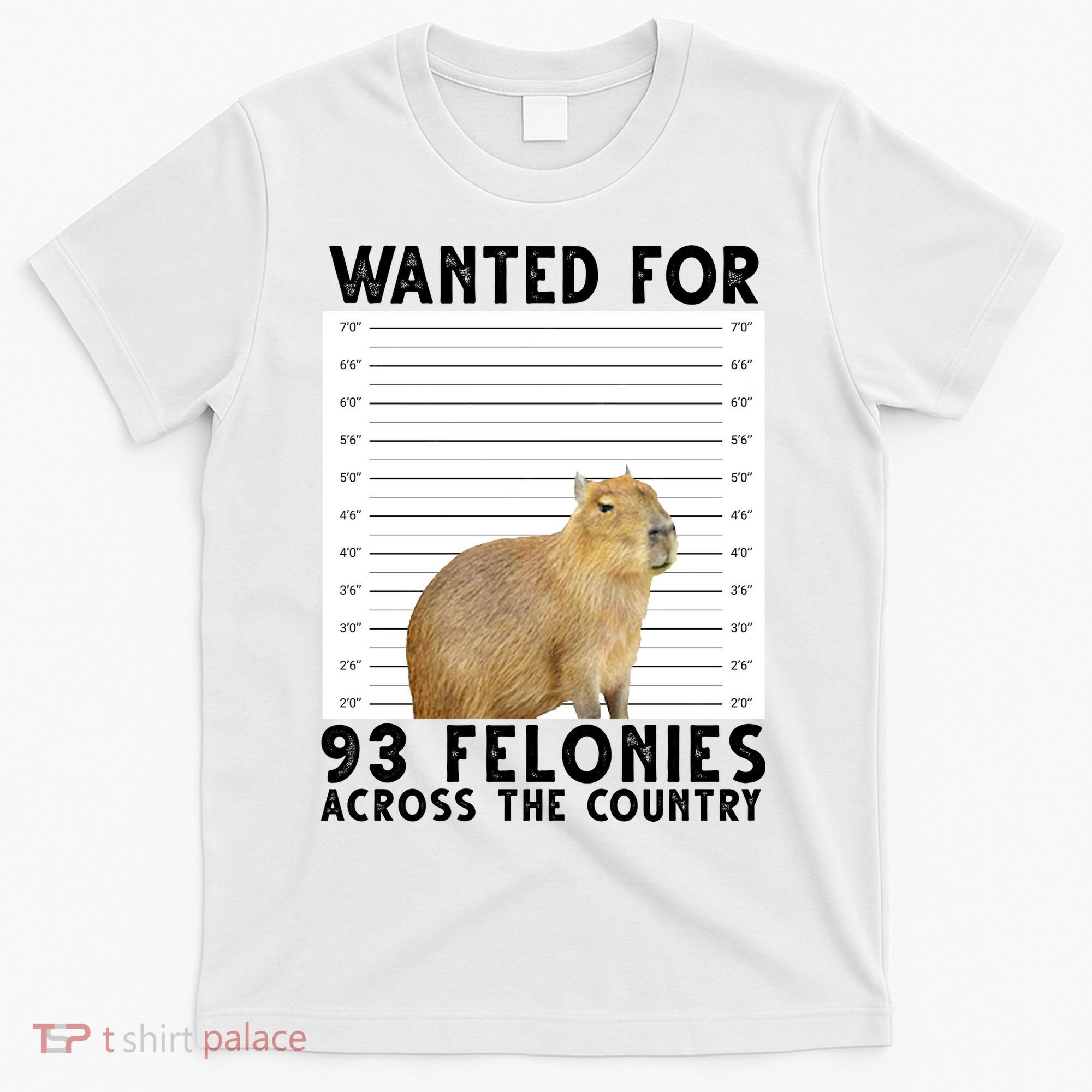 Capybara Mugshot Wanted For 93 Felonies Across The Country T-Shirt