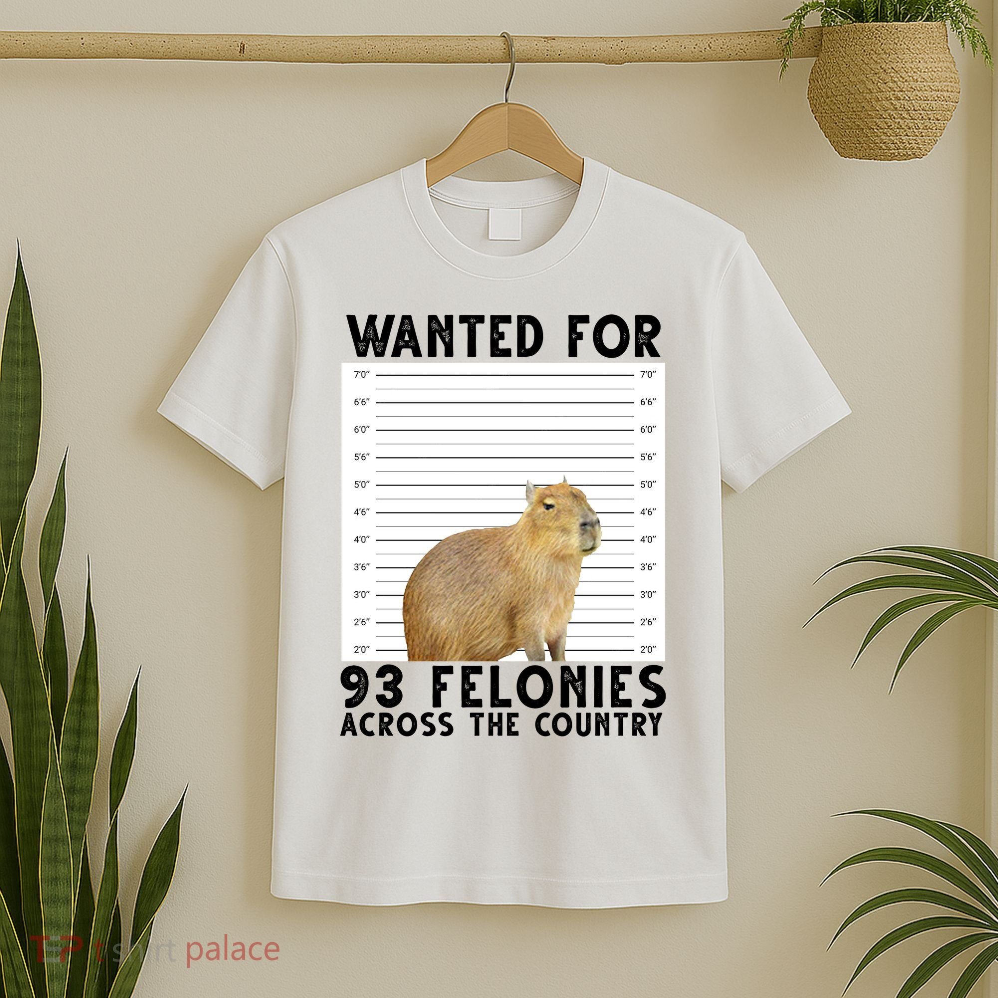 Capybara Mugshot Wanted For 93 Felonies Across The Country T-Shirt