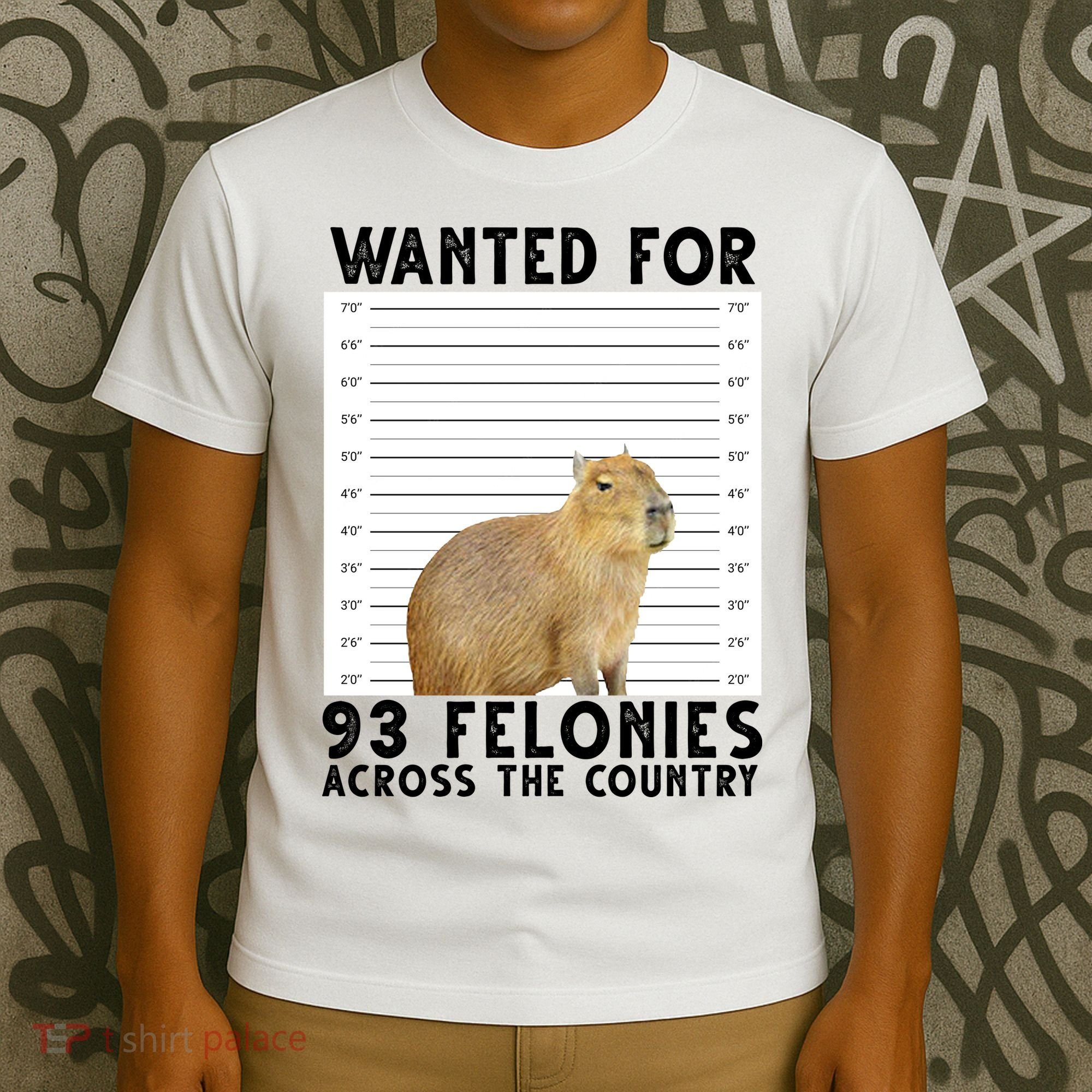 Capybara Mugshot Wanted For 93 Felonies Across The Country T-Shirt