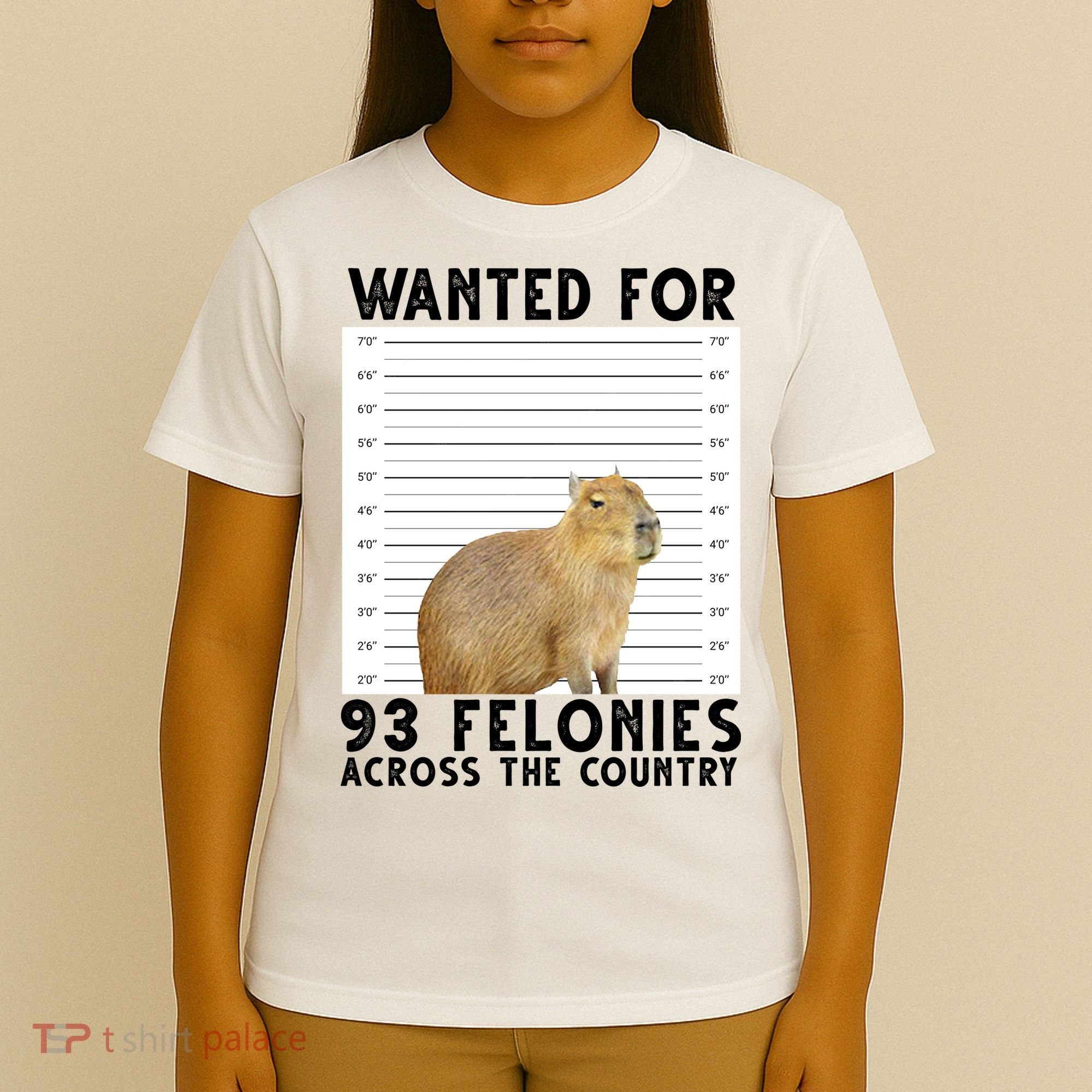 Capybara Mugshot Wanted For 93 Felonies Across The Country T-Shirt