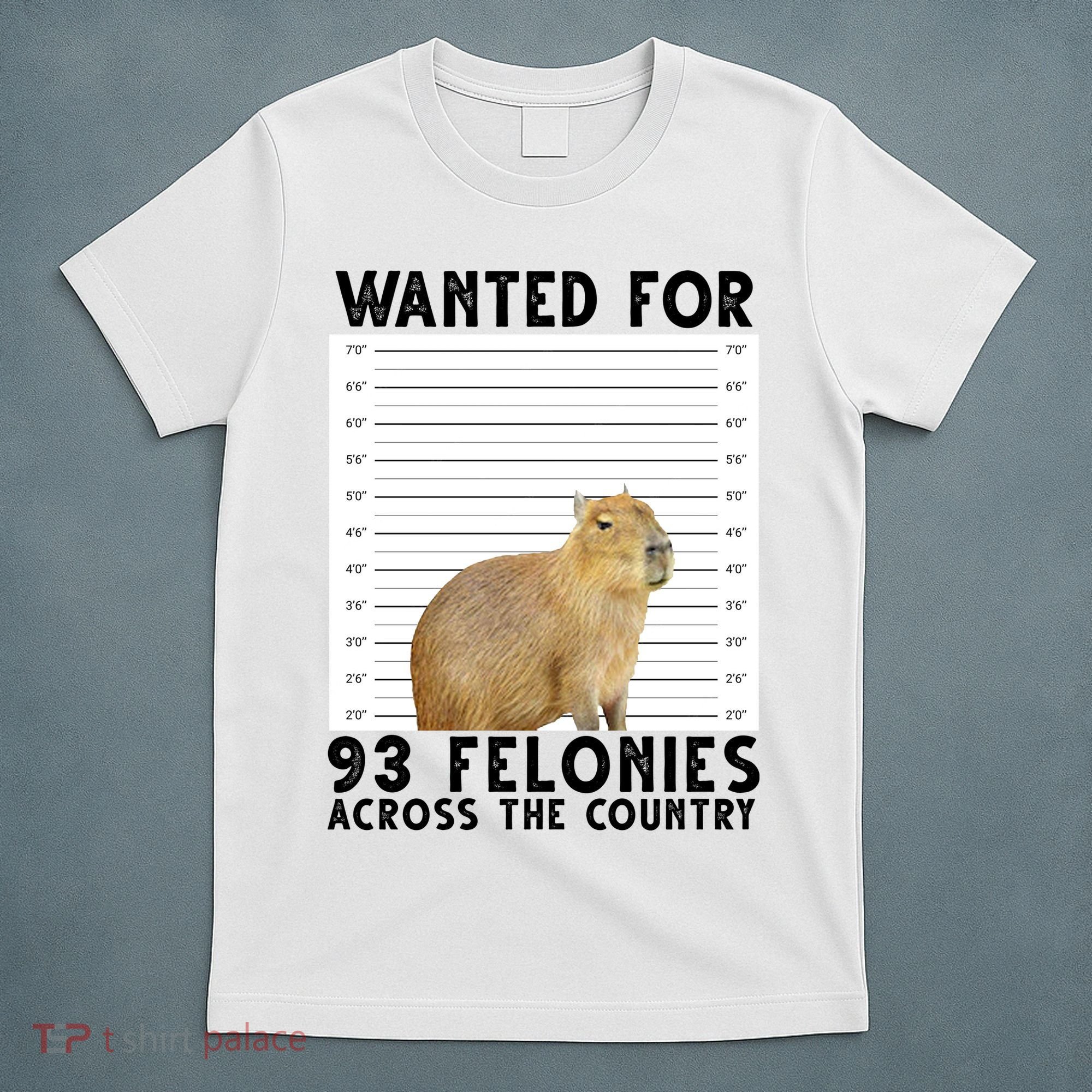 Capybara Mugshot Wanted For 93 Felonies Across The Country T-Shirt