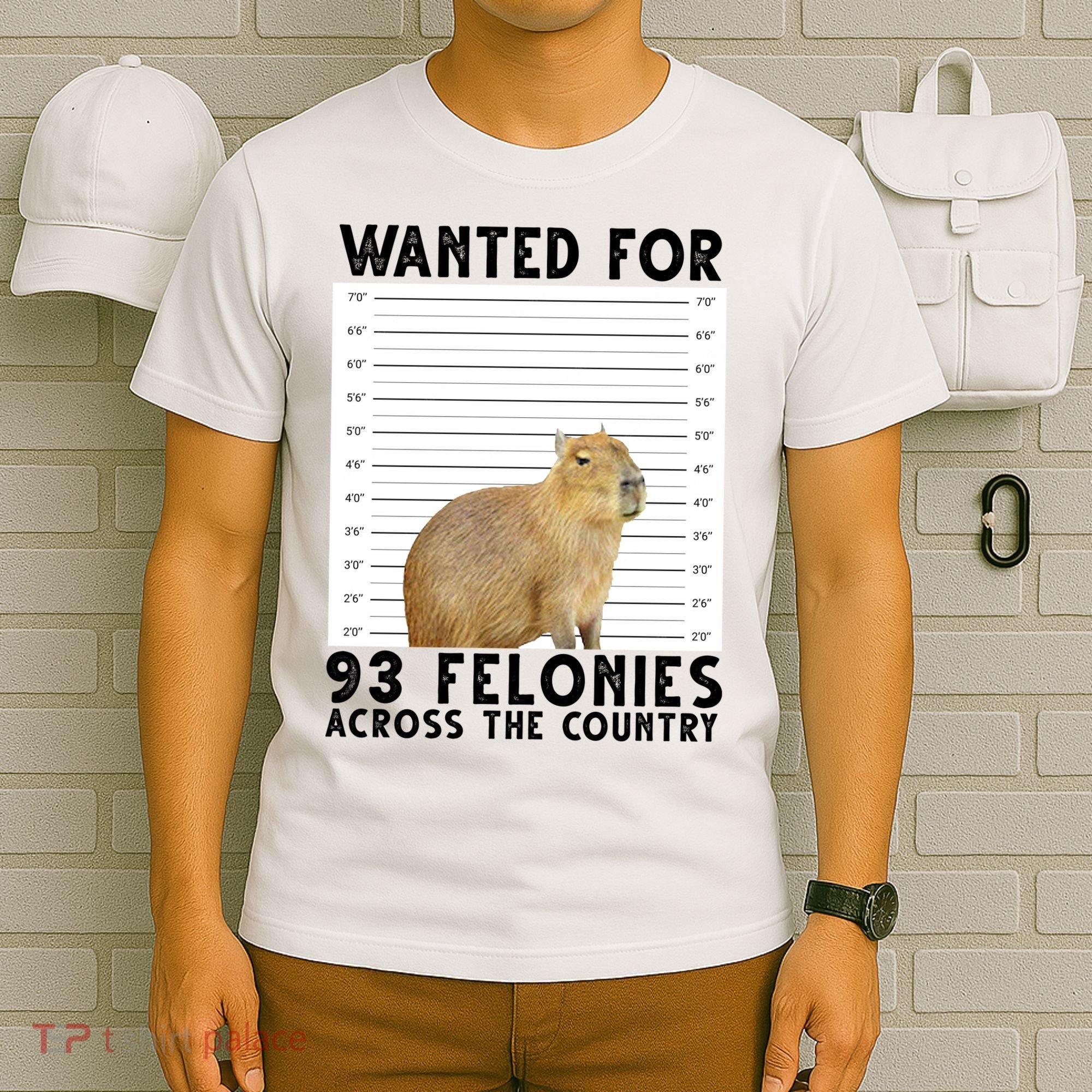 Capybara Mugshot Wanted For 93 Felonies Across The Country T-Shirt