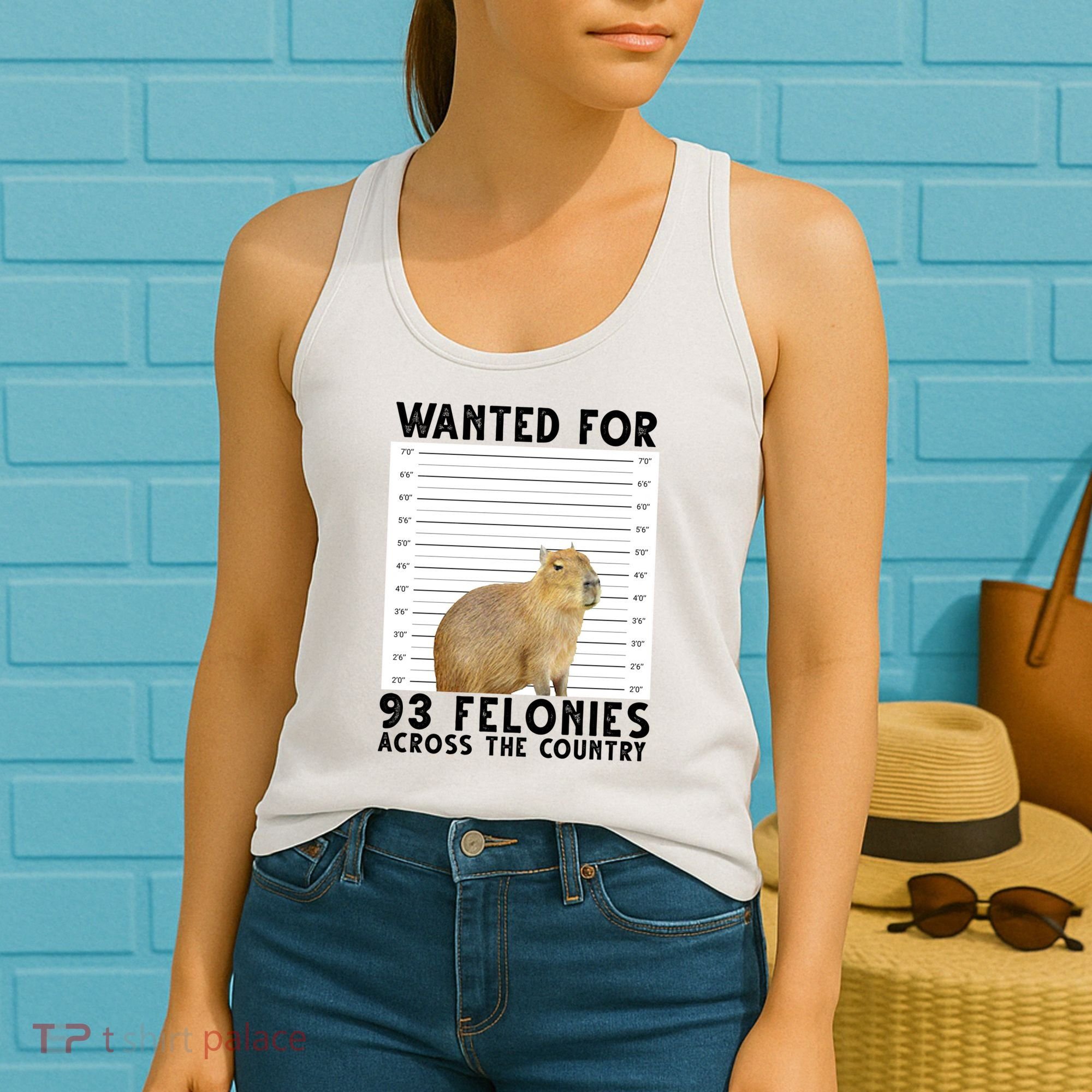 Capybara Mugshot Wanted For 93 Felonies Across The Country Women's Tank Top