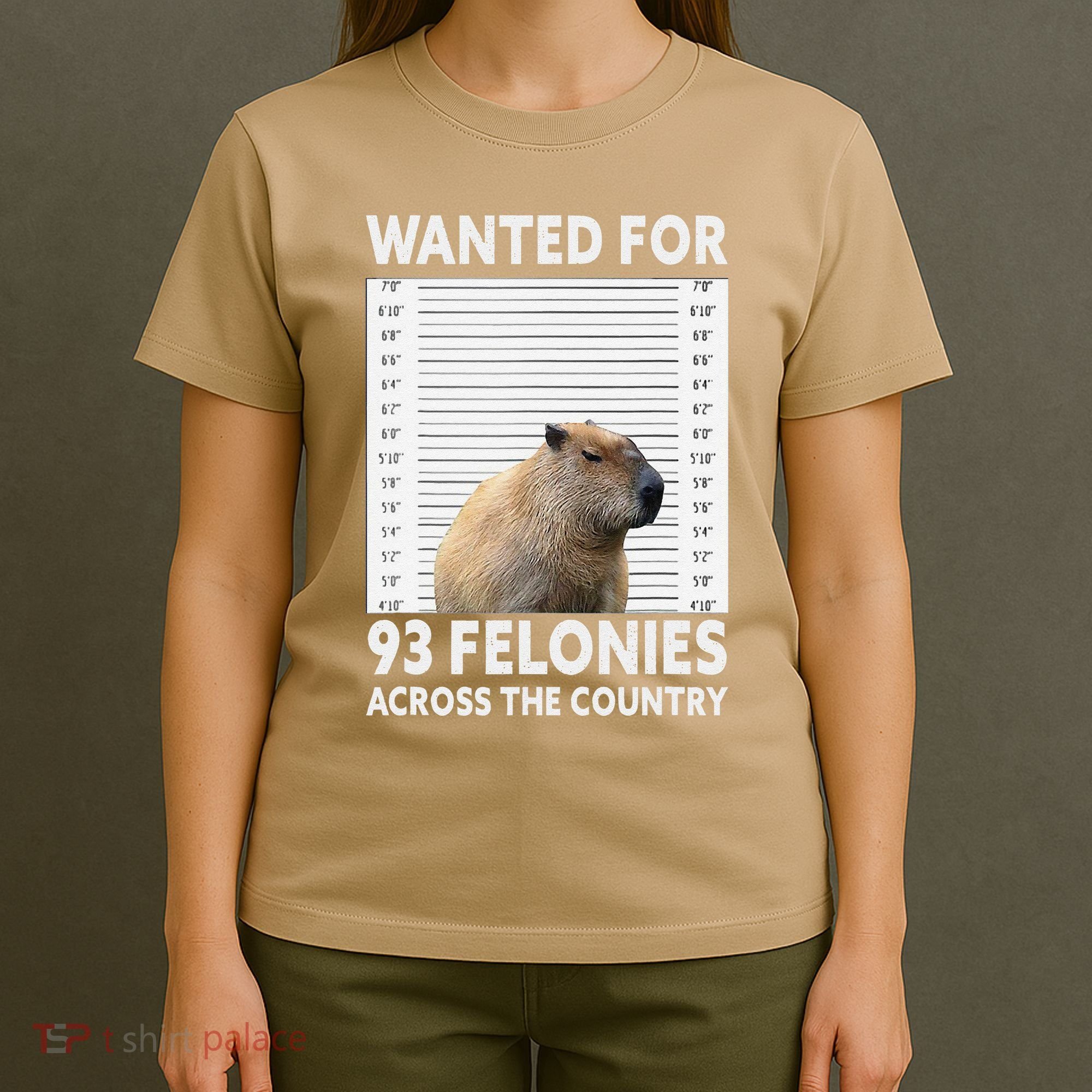 Capybara Mugshot Wanted For 93 Felonies Across The Country T-Shirt