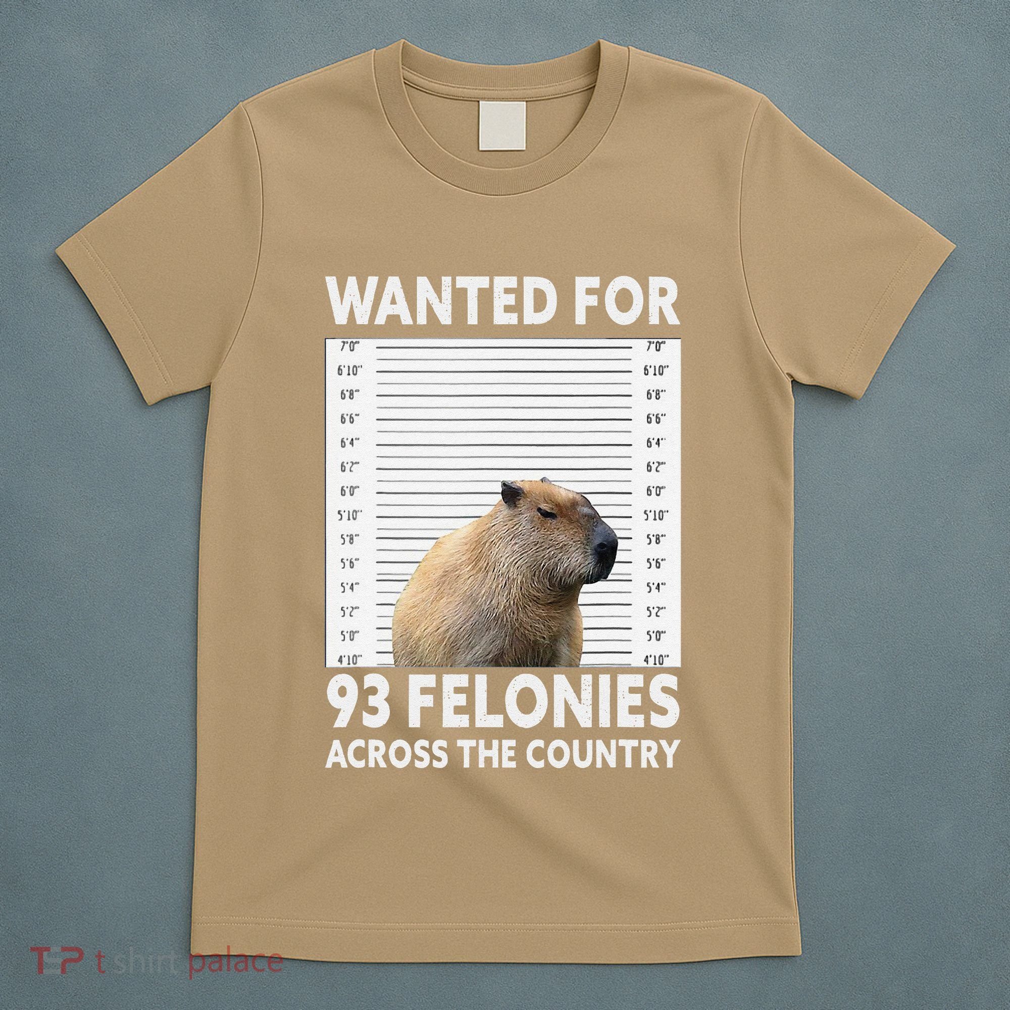 Capybara Mugshot Wanted For 93 Felonies Across The Country T-Shirt