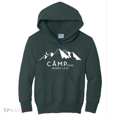 Camp More Worry Less Mountain Nature Kids Hoodie