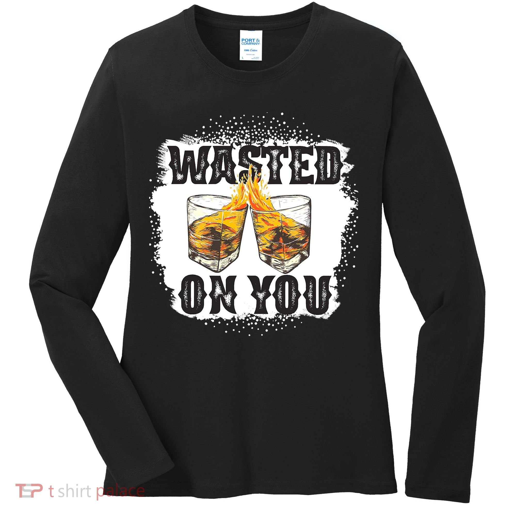 Country Music Western Whiskey Bleached Cowboy Women's Long Sleeve Shirt