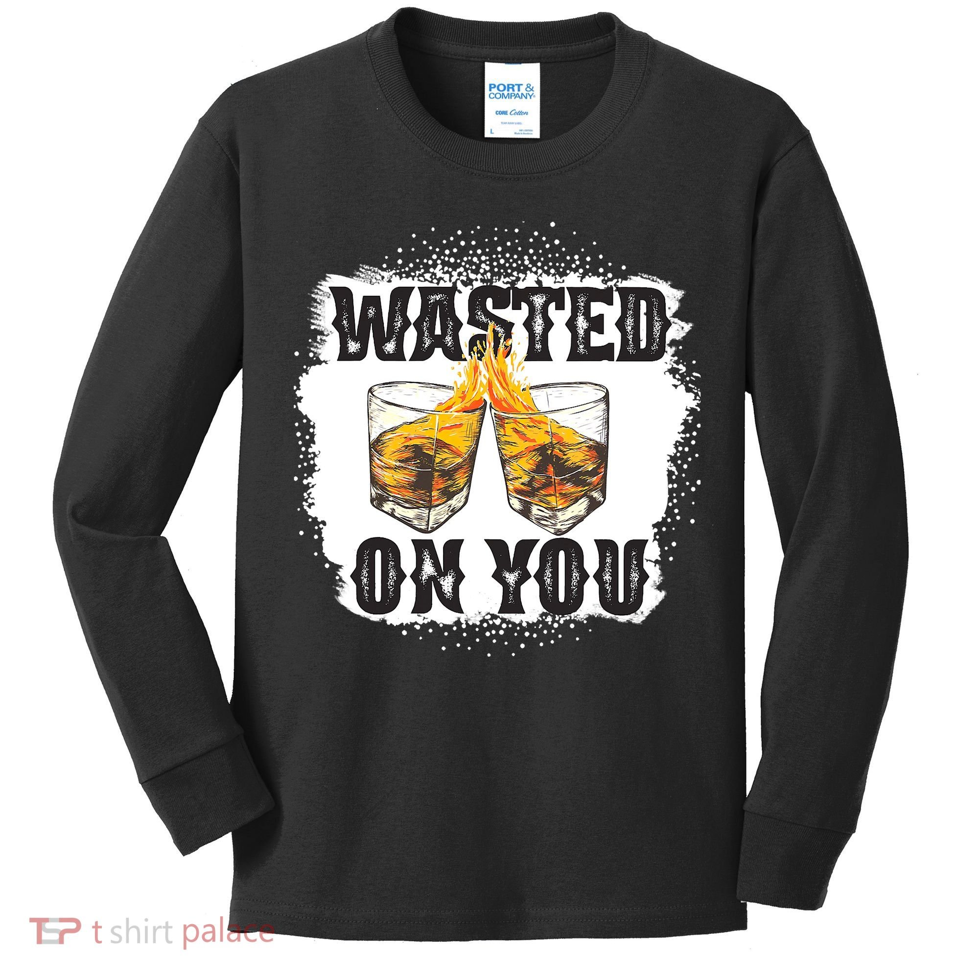 Country Music Western Whiskey Bleached Cowboy Kids Long Sleeve Shirt