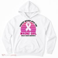 Cancer Messed With The Wrong Girl Breast Cancer Awareness Hoodie thumb 0