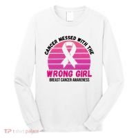 Cancer Messed With The Wrong Girl Breast Cancer Awareness Long Sleeve Shirt thumb 0