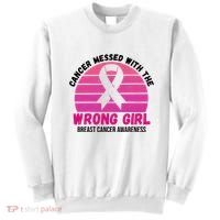 Cancer Messed With The Wrong Girl Breast Cancer Awareness Sweatshirt thumb 0