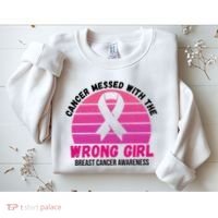 Cancer Messed With The Wrong Girl Breast Cancer Awareness Sweatshirt thumb 2