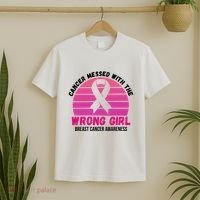 Cancer Messed With The Wrong Girl Breast Cancer Awareness T-Shirt thumb 2