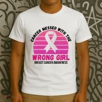 Cancer Messed With The Wrong Girl Breast Cancer Awareness T-Shirt thumb 3
