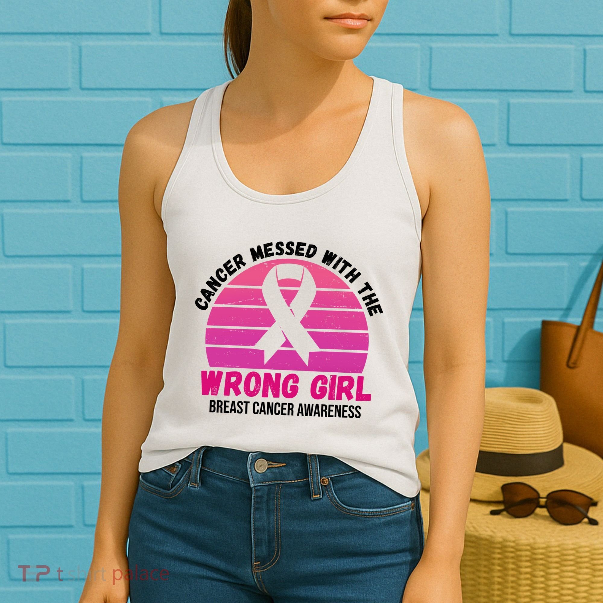 Cancer Messed With The Wrong Girl Breast Cancer Awareness Women's Tank Top
